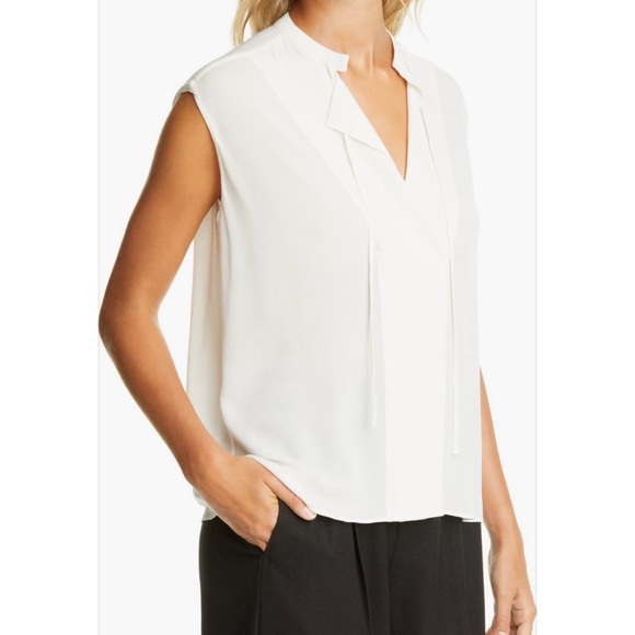 Vince Tie Neck Sleeveless 100% Silk Blouse in Off-White | XL | NWT - Picture 14 of 16